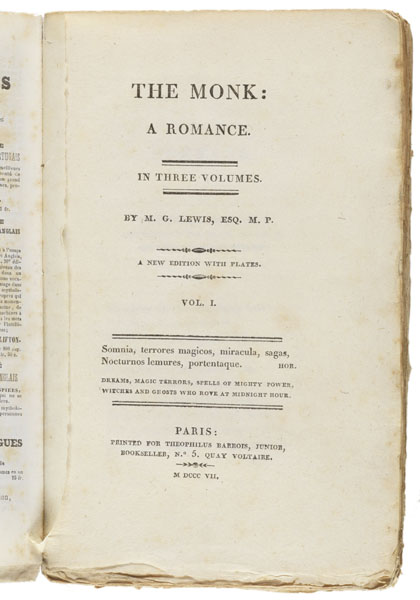 Title Page [Copy 1]: The monk : a romance in three volumes 